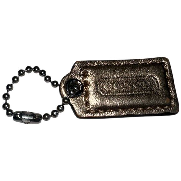 Coach Gold Metallic Leather Hang Tag Bag Charm Keychain Accessory - Picture 1 of 10